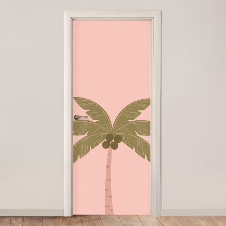 Deursticker - Boom - Palm - Natuur - Illustratie - Roze — 1