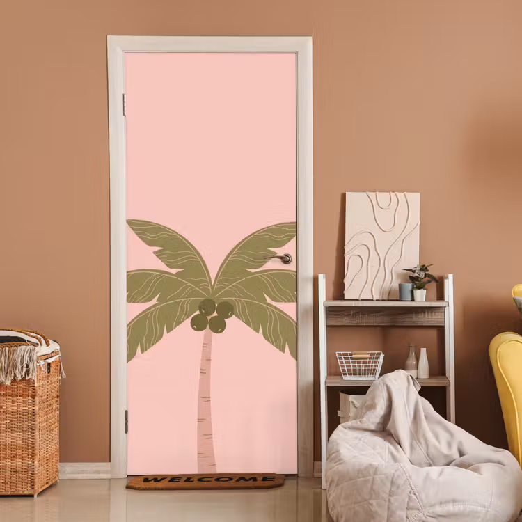Deursticker - Boom - Palm - Natuur - Illustratie - Roze — 2