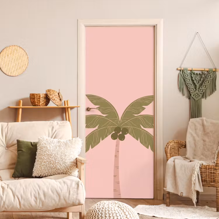 Deursticker - Boom - Palm - Natuur - Illustratie - Roze — 4