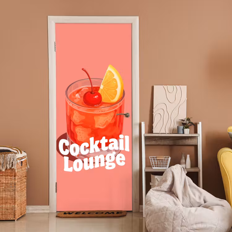 Deursticker - Cocktail Lounge - Glas - Koraal — 2