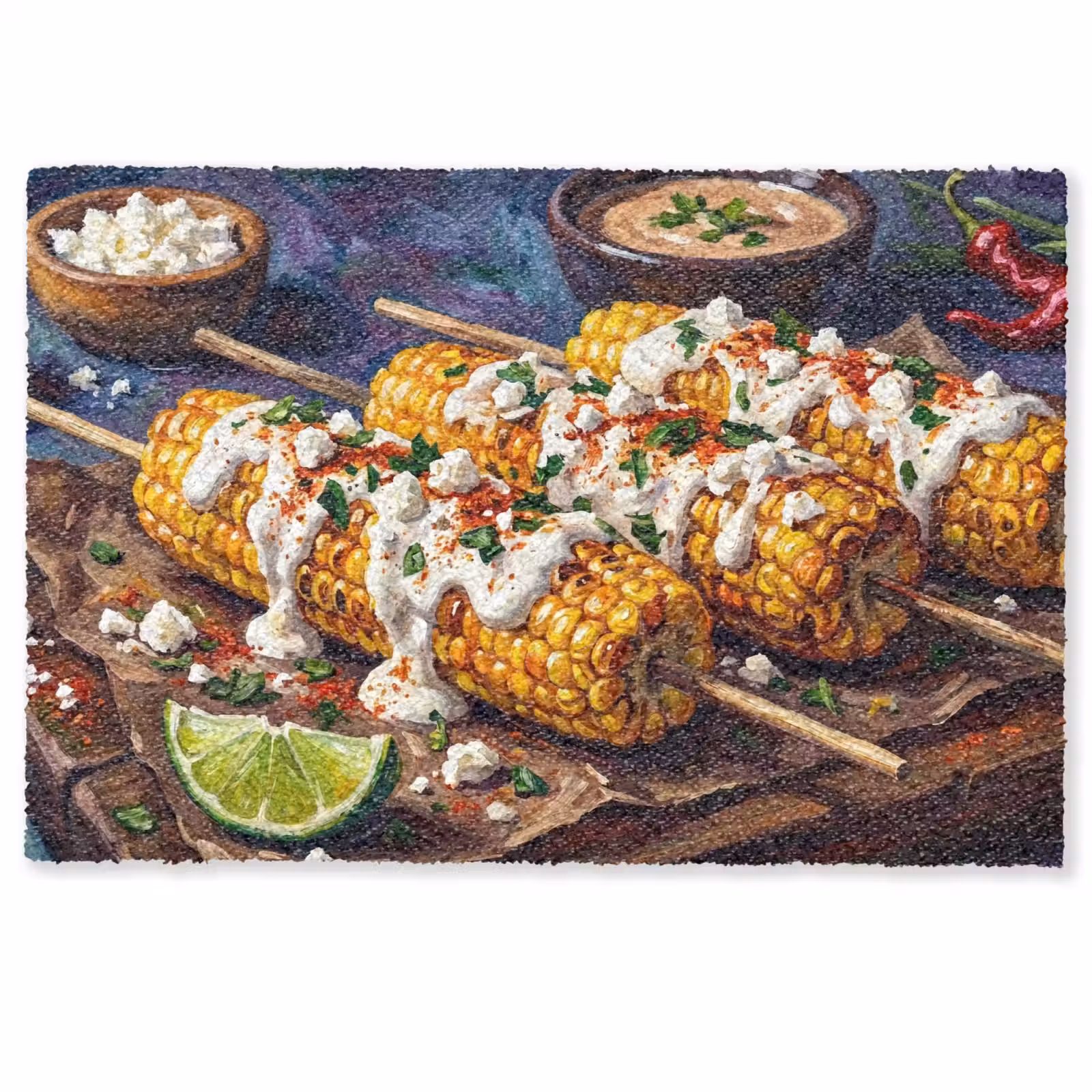 Deurmat - Eten - Maïs - Saus - Geschilderd - Geel — 1