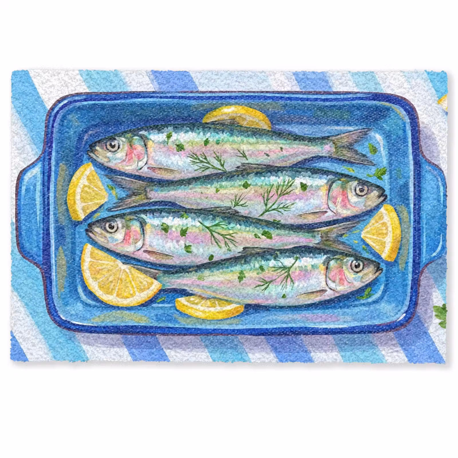 Deurmat - Vis - Citroen - Kruiden - Eten - Blauw — 1