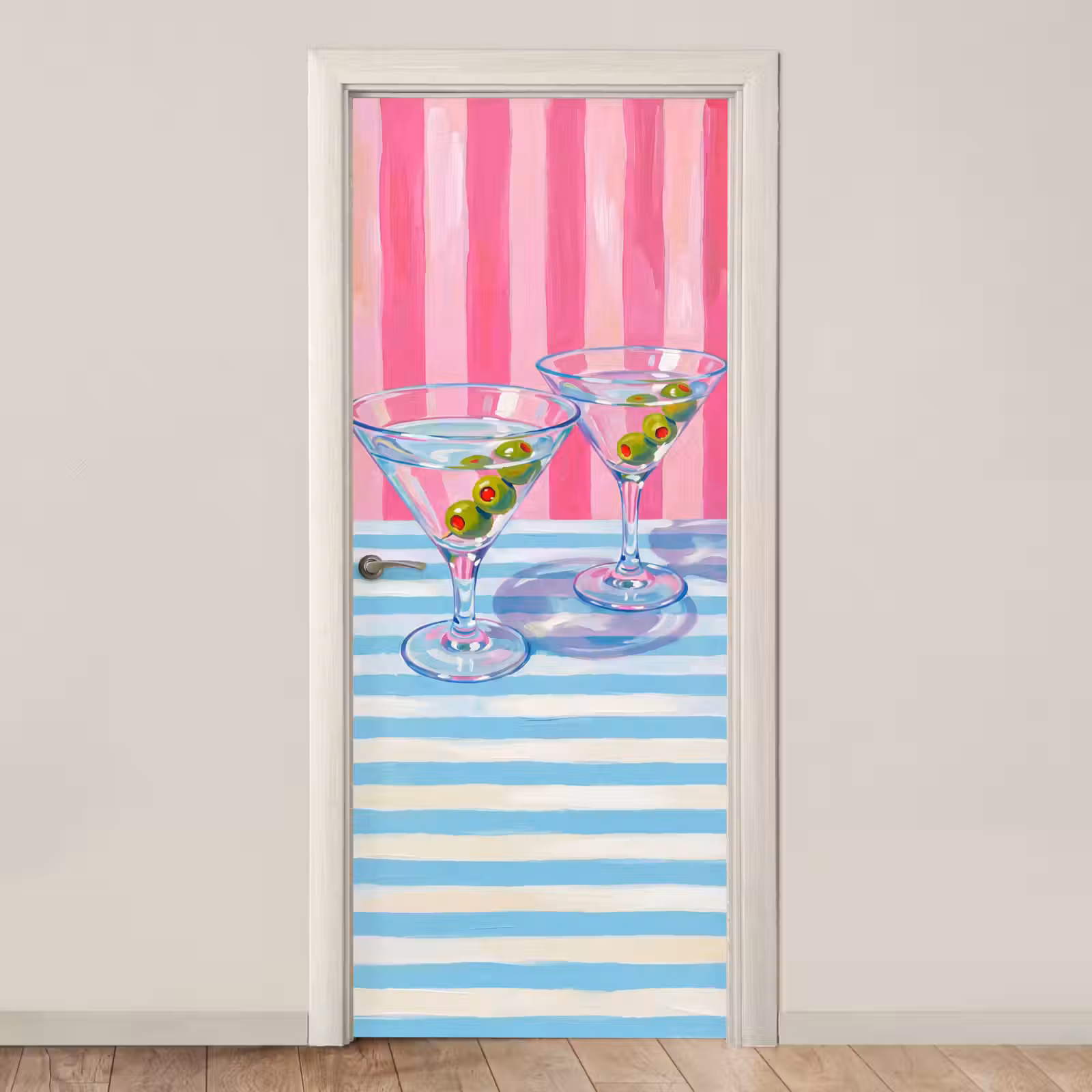Deursticker - Cocktail - Olijven - Kunst - Modern - Roze — 1