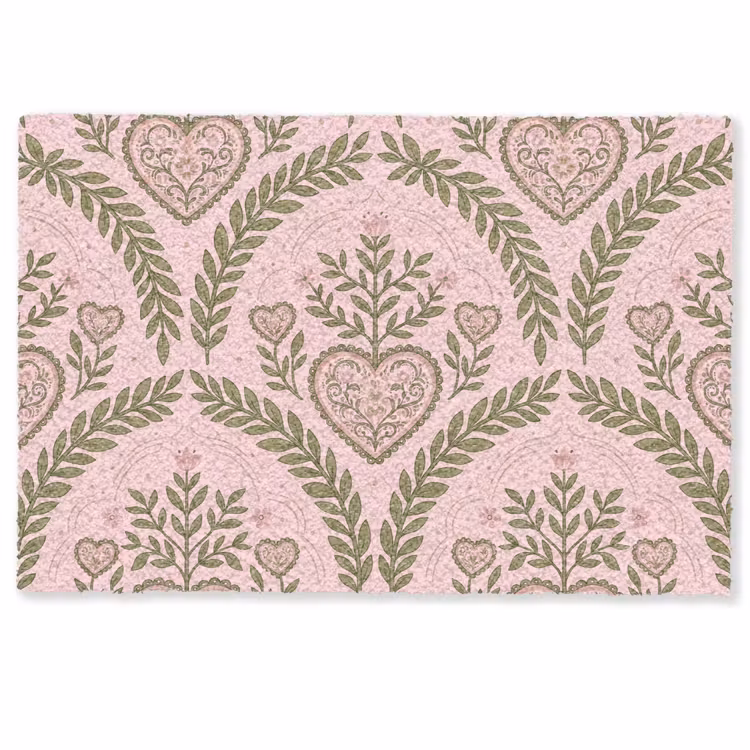Deurmat - Patroon - Hart - Bloemen - Folkloristisch - Roze — 1