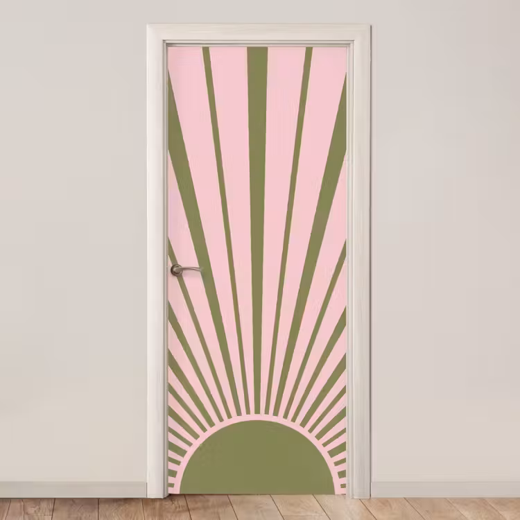 Deursticker - Abstract - Stralen - Grafisch - Roze - Groen — 1