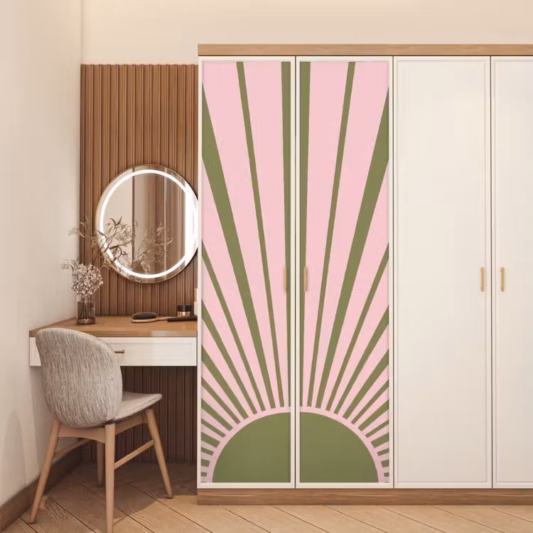 Deursticker - Abstract - Stralen - Grafisch - Roze - Groen — 5