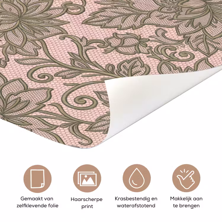 Deursticker - Bloemen - Kant - Patroon - Klassiek - Groen — 3