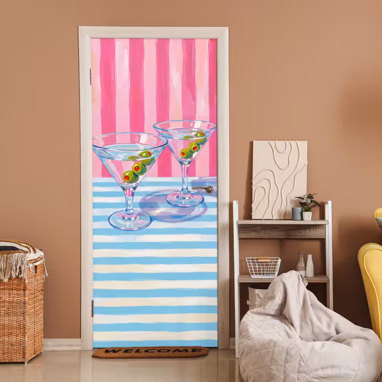 Deursticker - Cocktail - Olijven - Kunst - Modern - Roze — 2