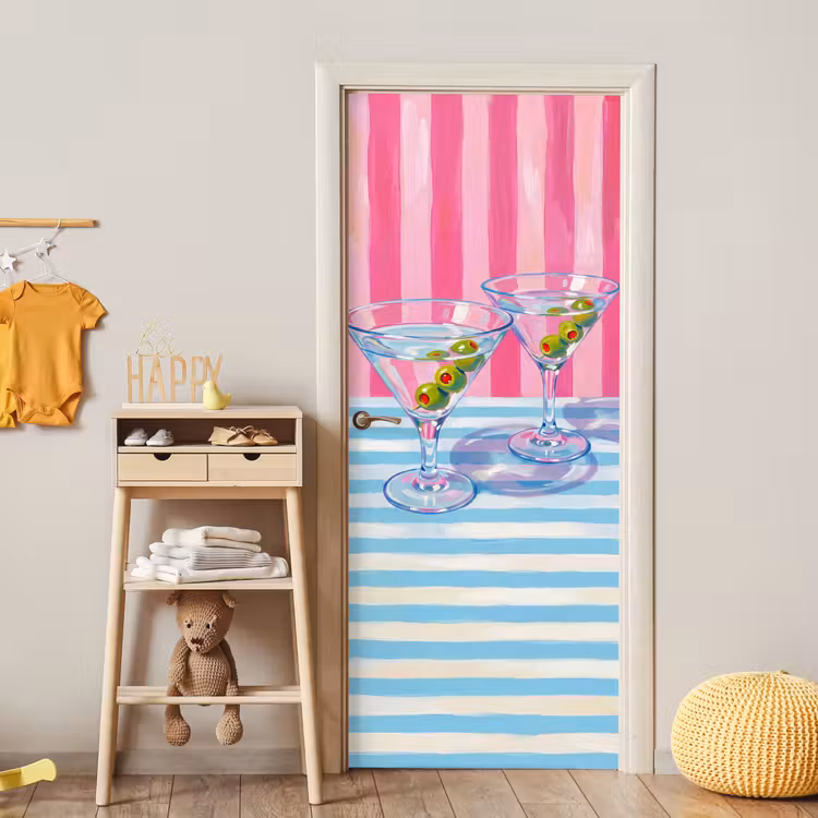 Deursticker - Cocktail - Olijven - Kunst - Modern - Roze — 6