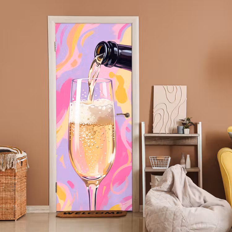 Deursticker - Drank - Inschenken - Feest - Abstract - Roze — 2