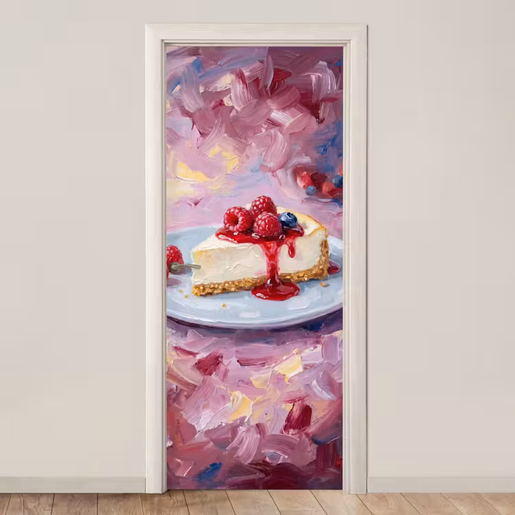 Deursticker - Eten - Cheesecake - Bessen - Abstract - Roze — 1