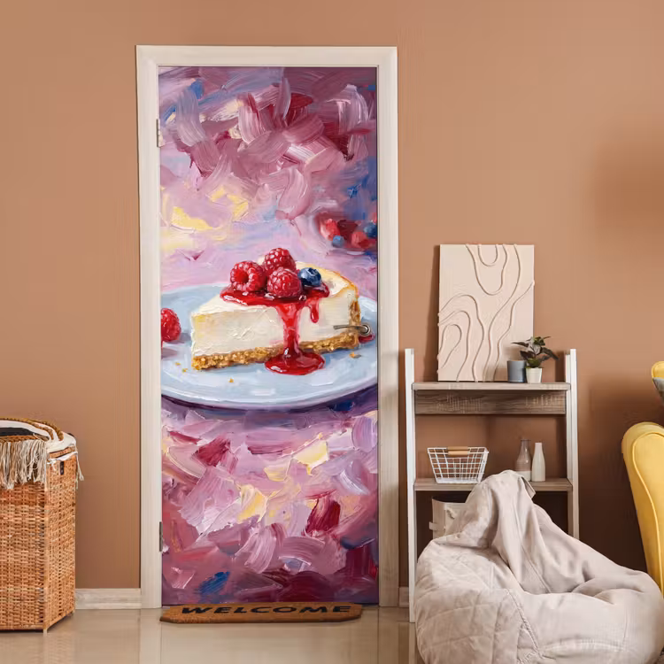 Deursticker - Eten - Cheesecake - Bessen - Abstract - Roze — 2