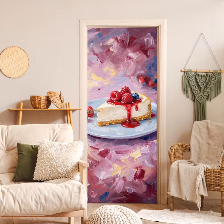 Deursticker - Eten - Cheesecake - Bessen - Abstract - Roze — 4