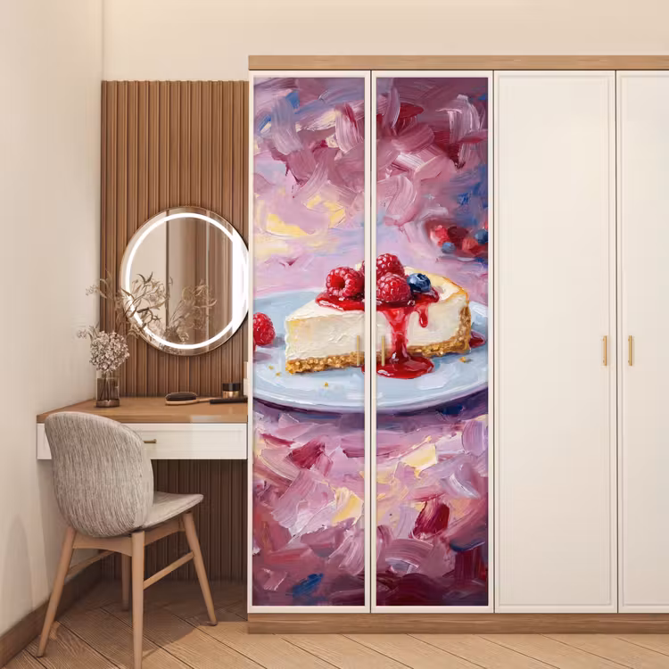 Deursticker - Eten - Cheesecake - Bessen - Abstract - Roze — 5