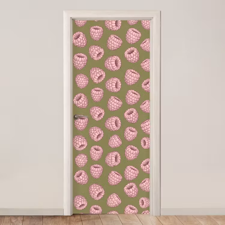 Deursticker - Eten - Patroon - Illustratie - Roze - Groen — 1