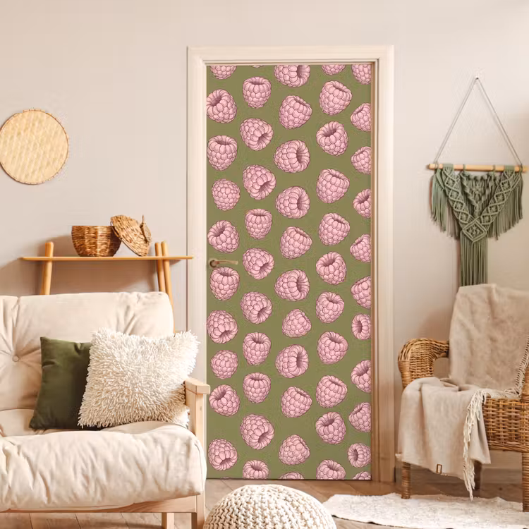 Deursticker - Eten - Patroon - Illustratie - Roze - Groen — 4