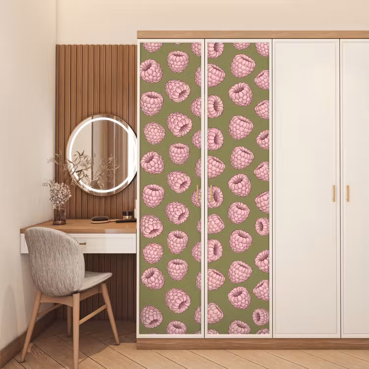 Deursticker - Eten - Patroon - Illustratie - Roze - Groen — 5