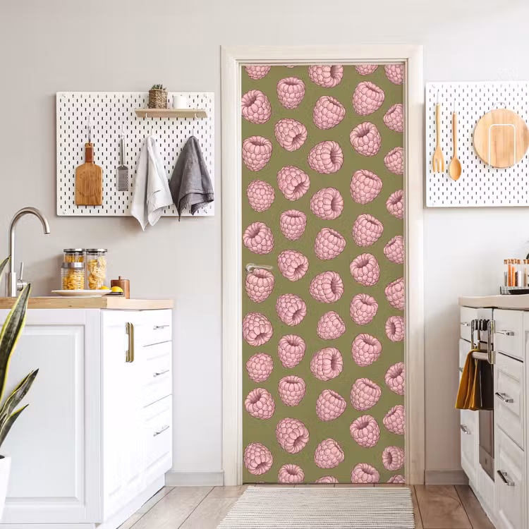 Deursticker - Eten - Patroon - Illustratie - Roze - Groen — 7