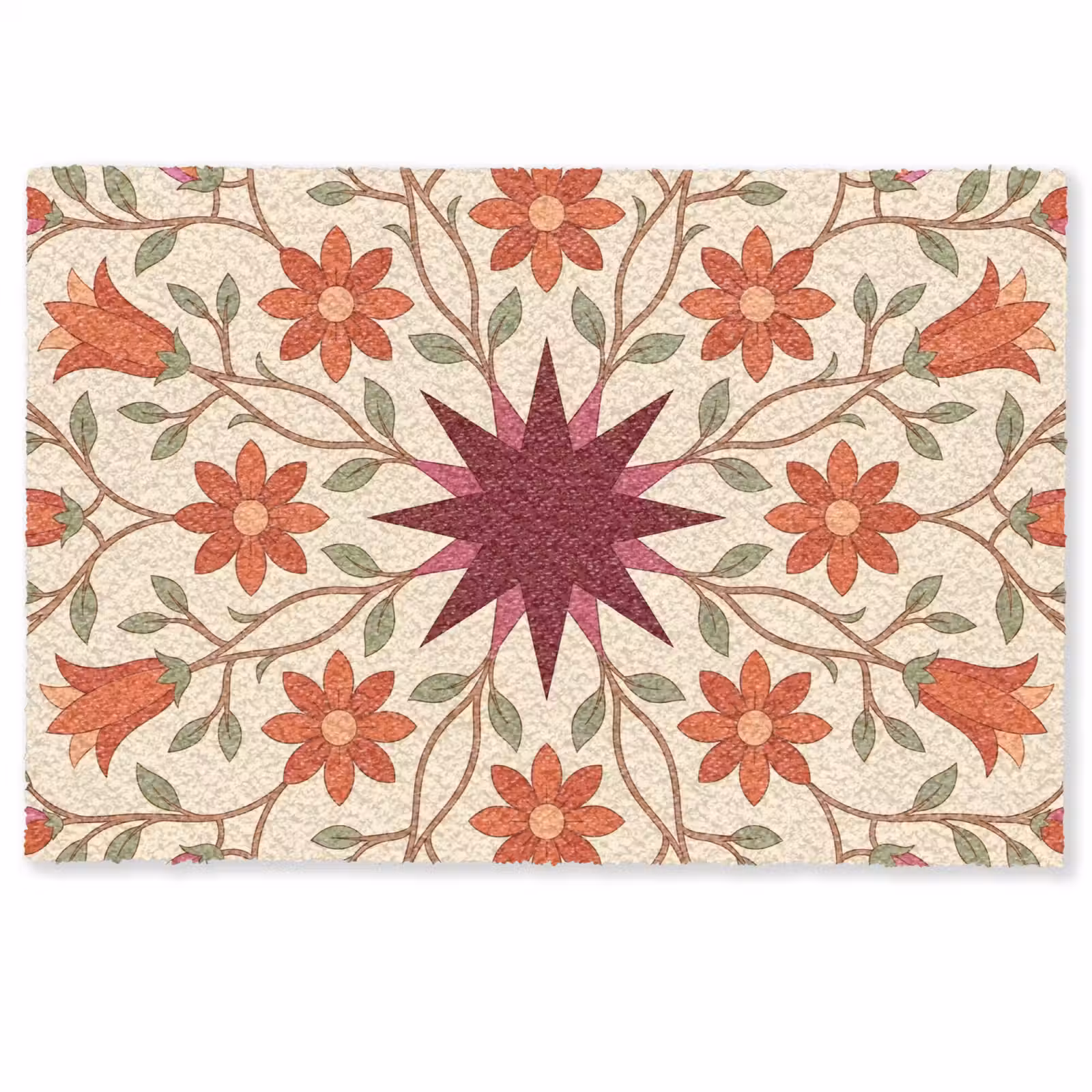 Deurmat - Bloemen - Mandala - Decoratief - Rood — 1