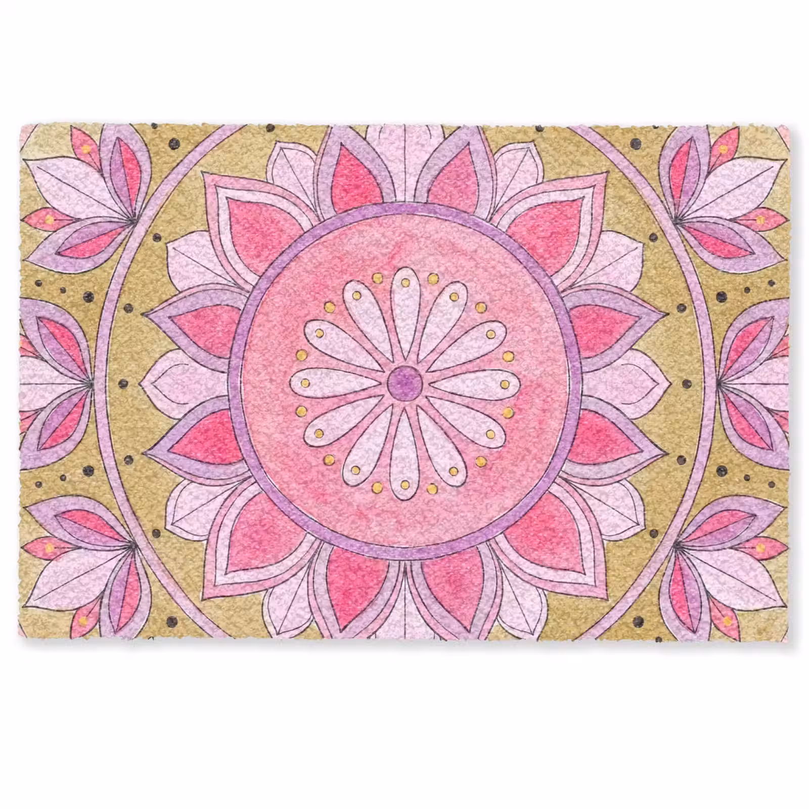 Deurmat - Mandala - Patroon - Kunst - Aquarel - Roze — 1