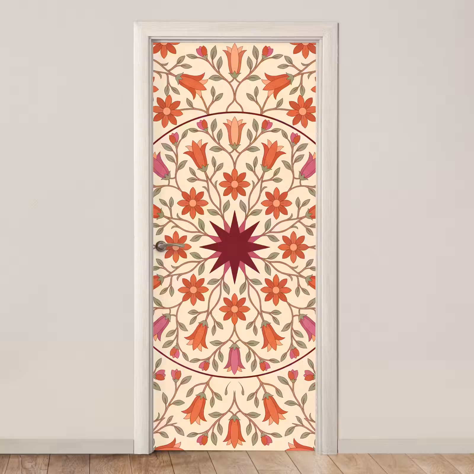 Deursticker - Bloemen - Mandala - Decoratief - Rood — 1