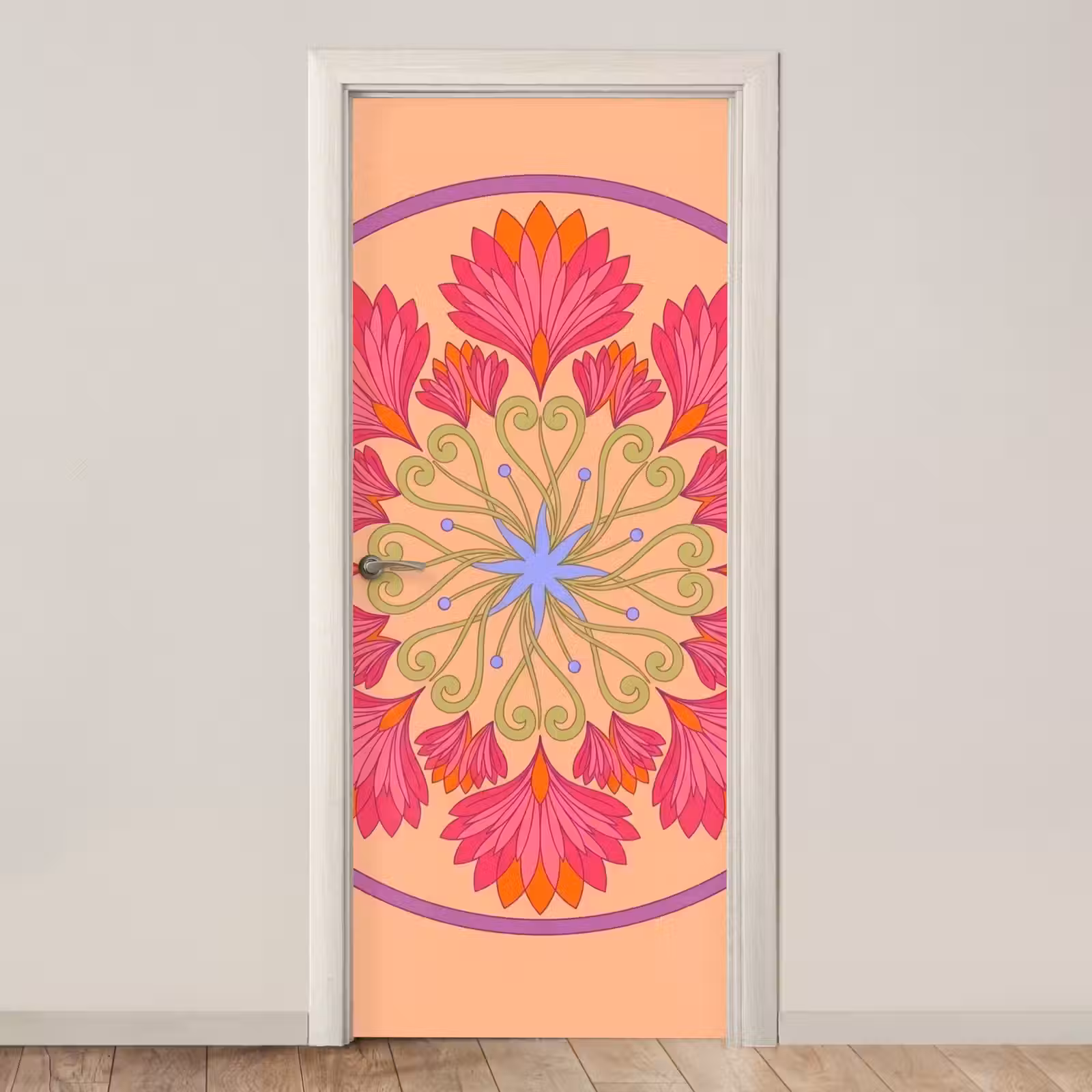 Deursticker - Bloemen - Patroon - Abstract - Roze - Decoratief — 1