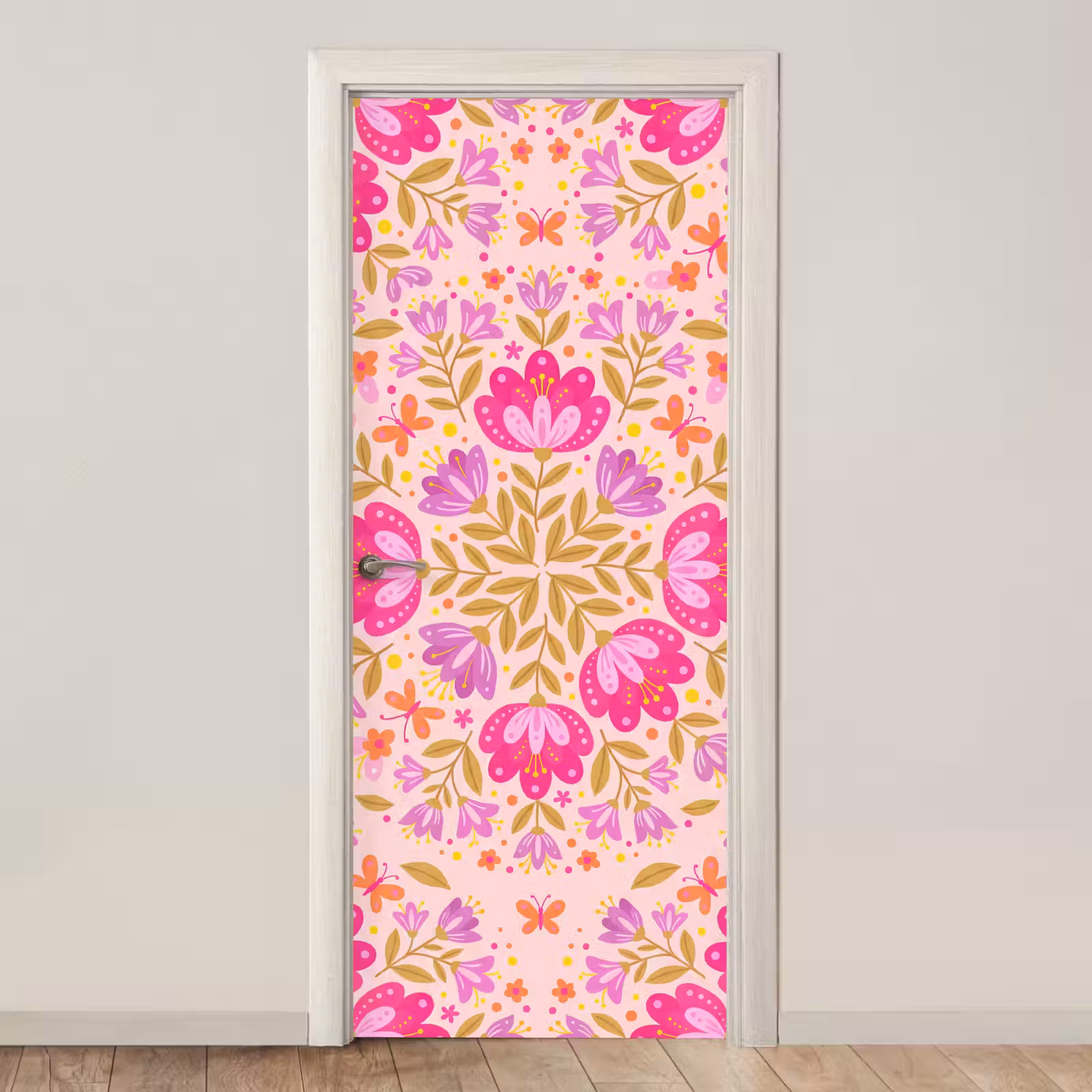Deursticker - Bloemen - Patroon - Natuur - Abstract - Roze — 1