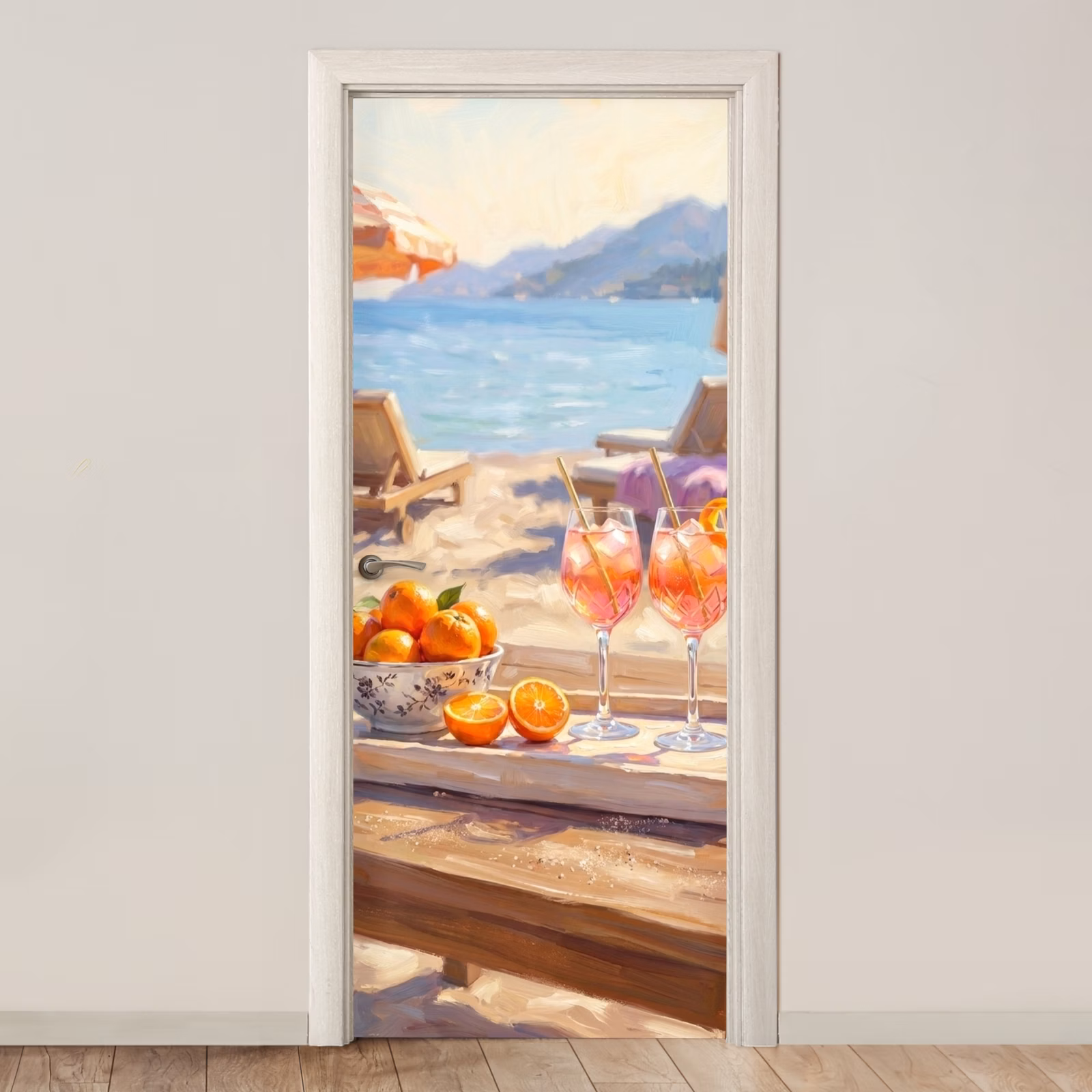 Deursticker - Drank - Glazen - Strand - Zomer - Oranje — 1