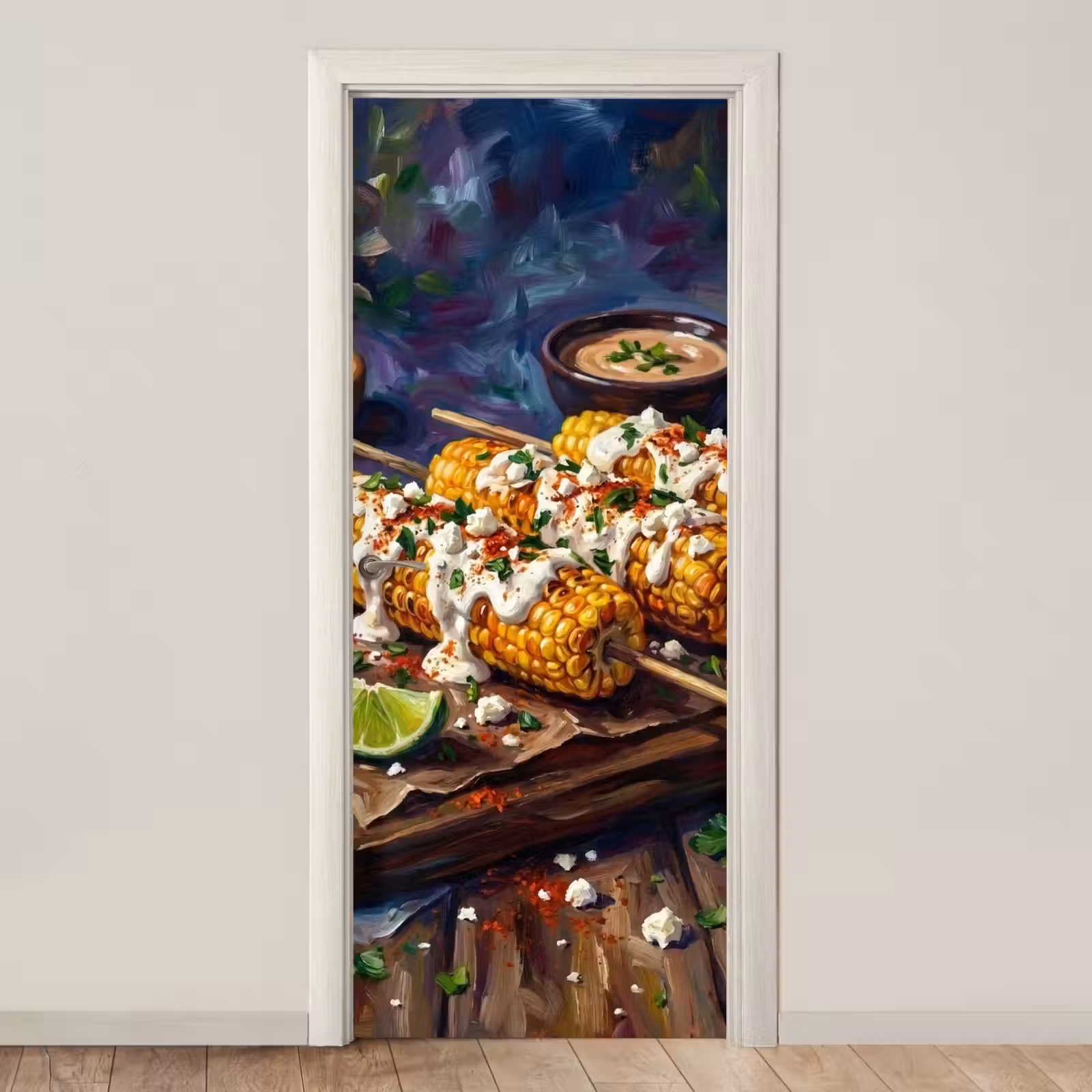 Deursticker - Eten - Maïs - Saus - Geschilderd - Geel — 1