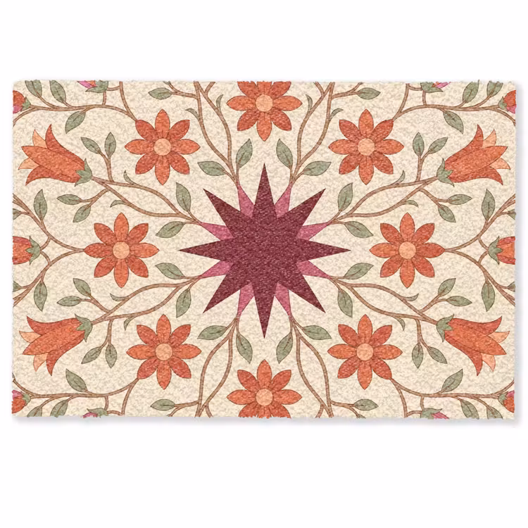 Deurmat - Bloemen - Mandala - Decoratief - Rood — 1