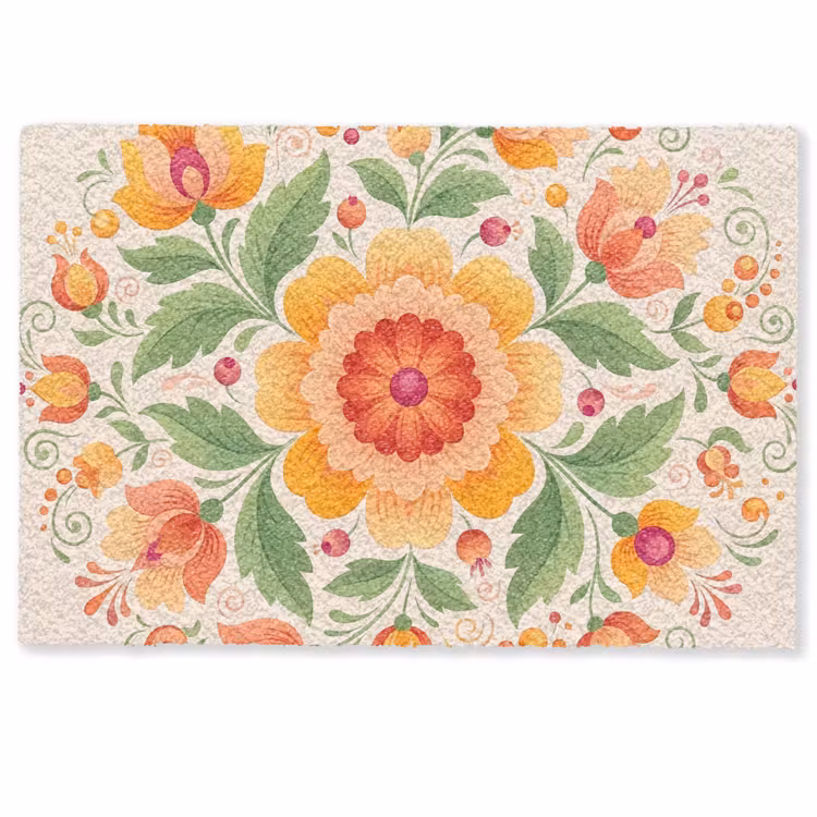 Deurmat - Bloemen - Patroon - Decoratief - Oranje — 1
