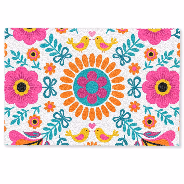 Deurmat - Bloemen - Vogel - Patroon - Kleurrijk - Modern — 1