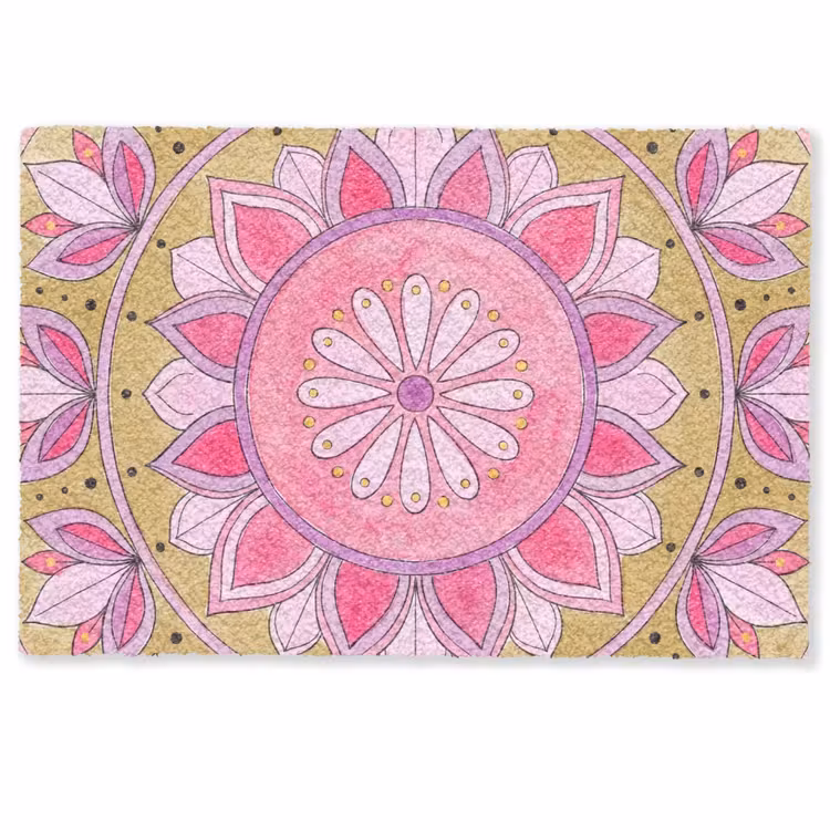 Deurmat - Mandala - Patroon - Kunst - Aquarel - Roze — 1