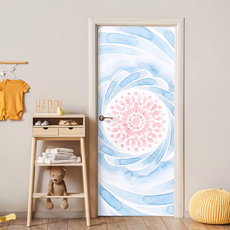 Deursticker - Abstract - Bloemvorm - Aquarel - Roze - Blauw — 6