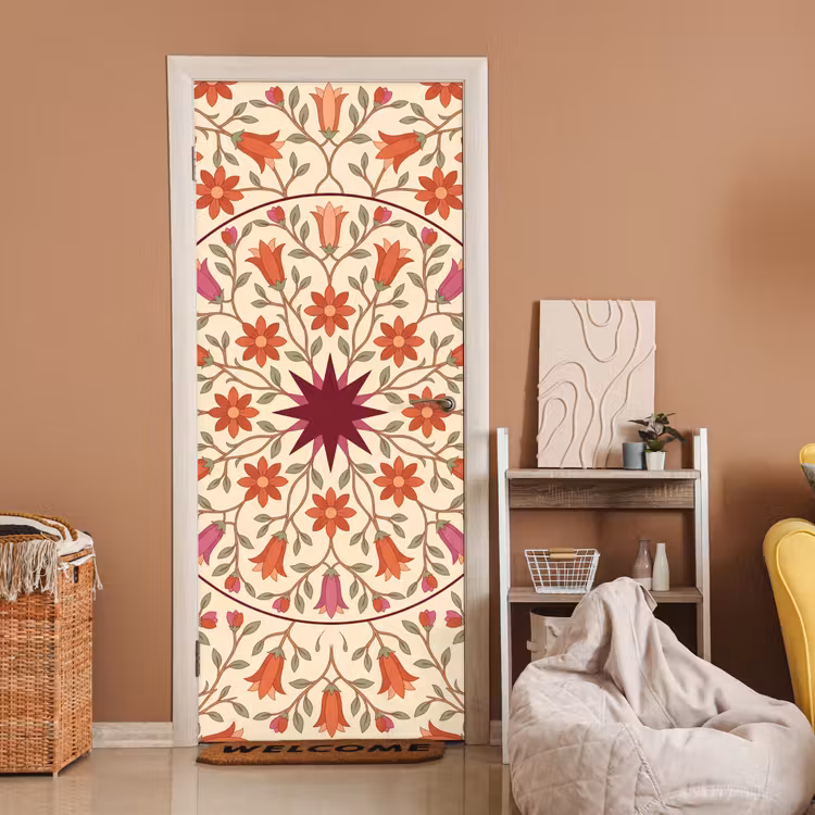 Deursticker - Bloemen - Mandala - Decoratief - Rood — 2