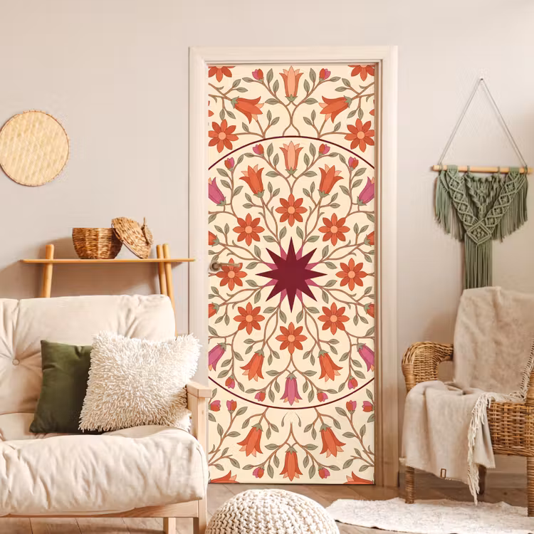 Deursticker - Bloemen - Mandala - Decoratief - Rood — 4