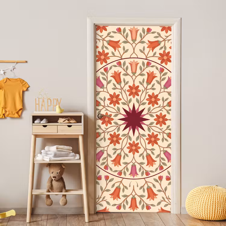 Deursticker - Bloemen - Mandala - Decoratief - Rood — 6