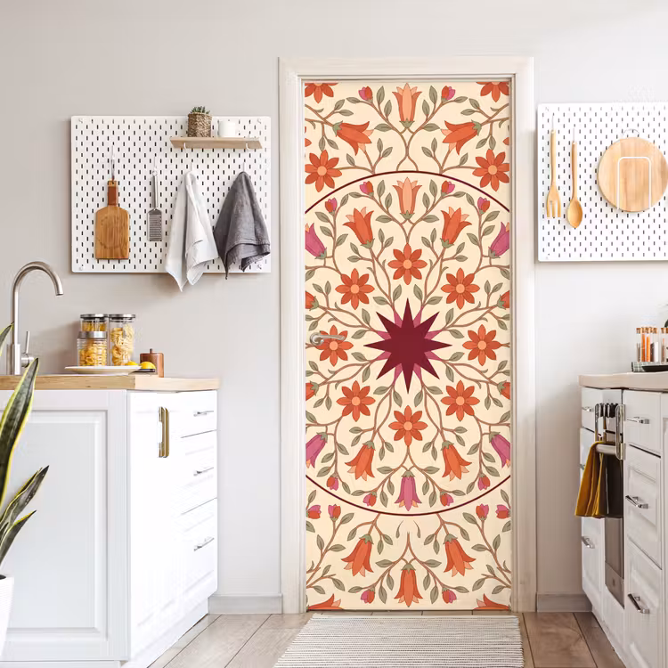 Deursticker - Bloemen - Mandala - Decoratief - Rood — 7