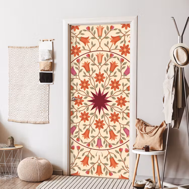 Deursticker - Bloemen - Mandala - Decoratief - Rood — 8
