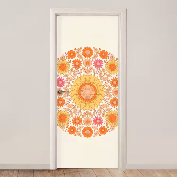 Deursticker - Bloemen - Mandala - Patroon - Kleurrijk — 1