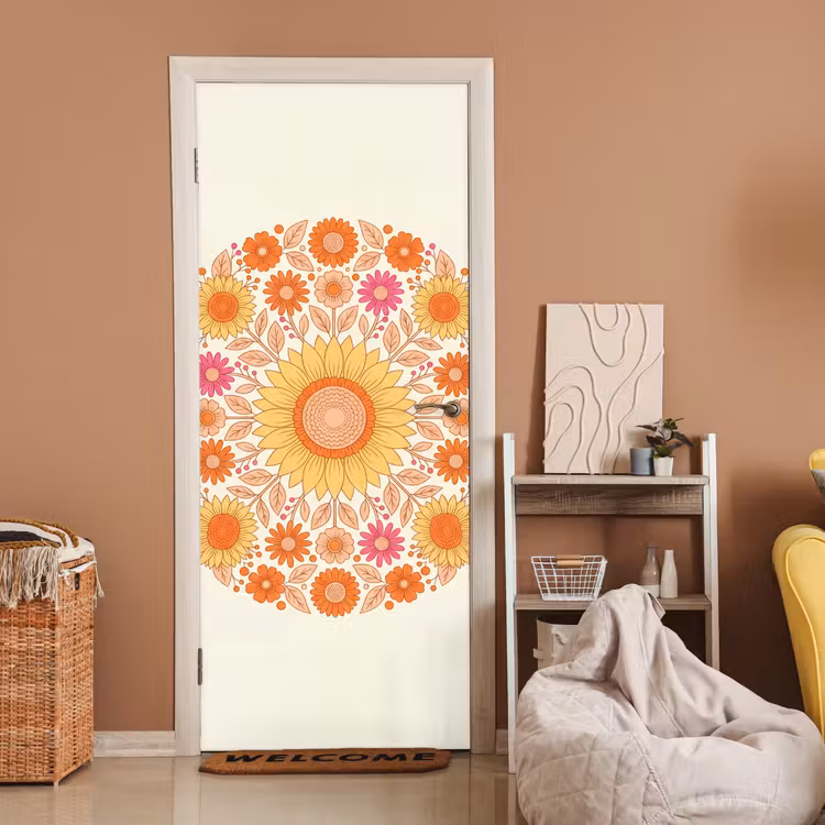 Deursticker - Bloemen - Mandala - Patroon - Kleurrijk — 2