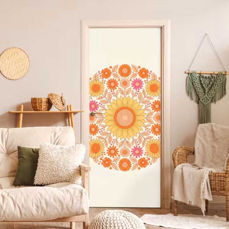 Deursticker - Bloemen - Mandala - Patroon - Kleurrijk — 4