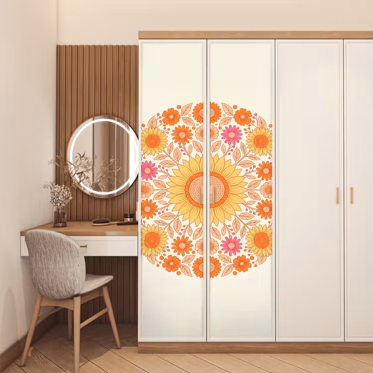 Deursticker - Bloemen - Mandala - Patroon - Kleurrijk — 5