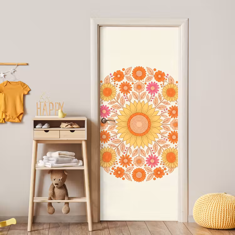 Deursticker - Bloemen - Mandala - Patroon - Kleurrijk — 6
