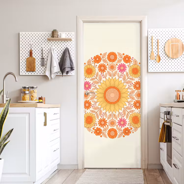 Deursticker - Bloemen - Mandala - Patroon - Kleurrijk — 7