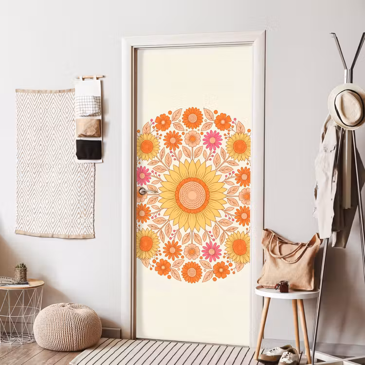 Deursticker - Bloemen - Mandala - Patroon - Kleurrijk — 8