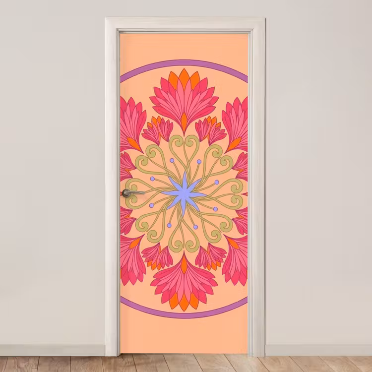 Deursticker - Bloemen - Patroon - Abstract - Roze - Decoratief — 1