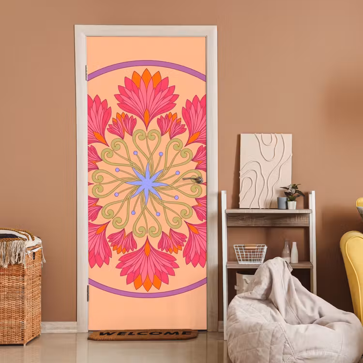 Deursticker - Bloemen - Patroon - Abstract - Roze - Decoratief — 2