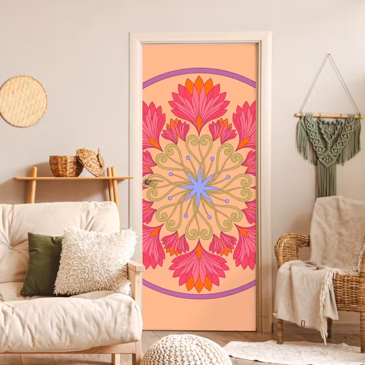 Deursticker - Bloemen - Patroon - Abstract - Roze - Decoratief — 4