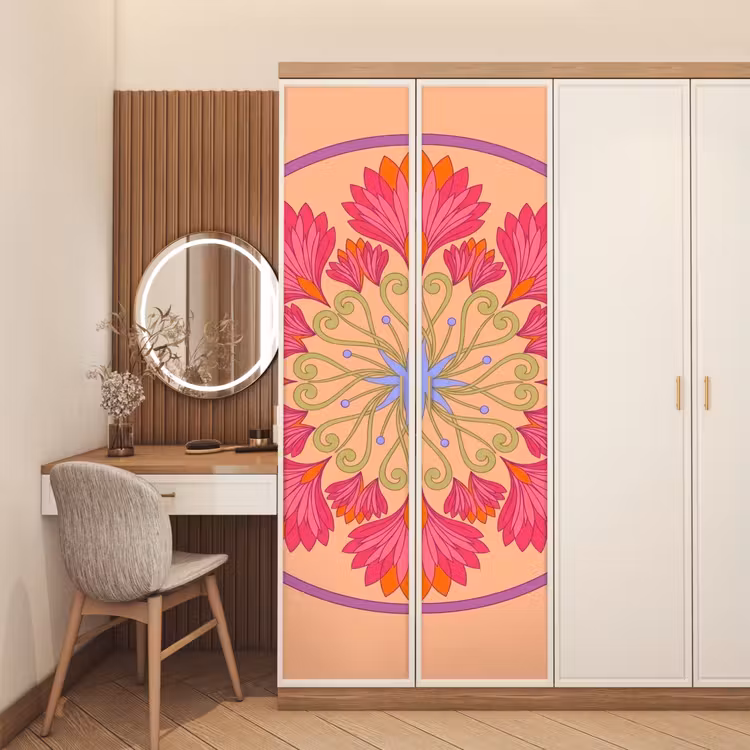 Deursticker - Bloemen - Patroon - Abstract - Roze - Decoratief — 5